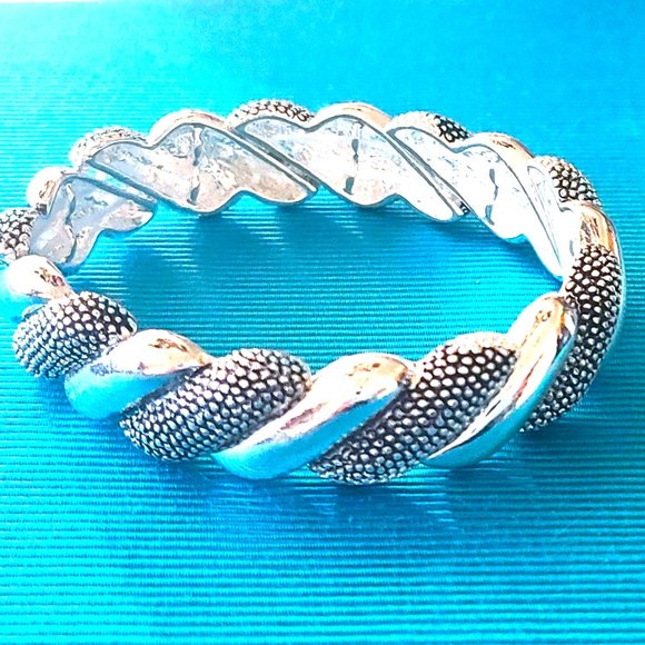 Cute Elastic Stretch Bracelet Vintage/Black & Silver/ Band Bracelet/Elegant - Picture 5 of 13